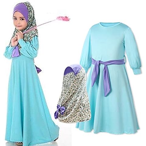 FeiliandaJJ Baby Mädchen Muslimische Kleider Kleinkind Blau Länge Kleid Cover