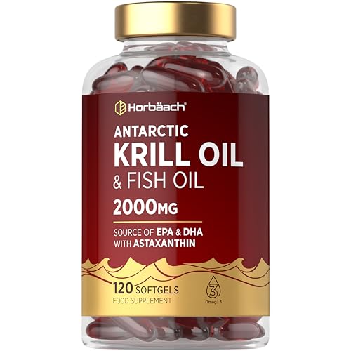 Antarctic Krill Oil Capsules 2000mg | 120 Softgels | High Strength Blend with Fish Oil Astaxanthin Phospholipids EPA and DHA | By Horbaach