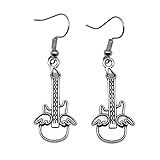 guitarra antigua casa nuñez electroacustica Pendientes de moda honggui 1111--2pairs joyería de guitarra, pendientes de guitarra de color plata antigua, aretes de guitarra eléctrica, aretes de música, profesor de música