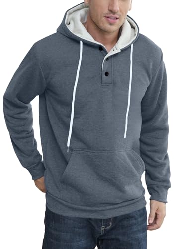 CTU Mens Hoodies Fleece Sweatshirt Plain Hoody Pullover Hooded Button Shirt with Kangaroo Pocket - Image 4