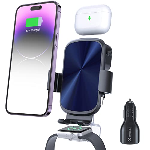 Makaqi 3 In 1 Wireless Car Charger, Car Charger Mount For Iphone/Airpods/Apple Watch, Air Vent Dashboard Car Phone Holder For Iphone 14/13/12/11/X/8, Apple Watch Se 7/6/5/4/3/2, Airpods 3/2/Pro #TOP20
