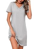 Litherday Camisón Mujer Verano Manga Corta Cuello en V con Encaje Suave y Transpirable Pijama Camisón Cómodo para Dormir y Casa Gris Claro M