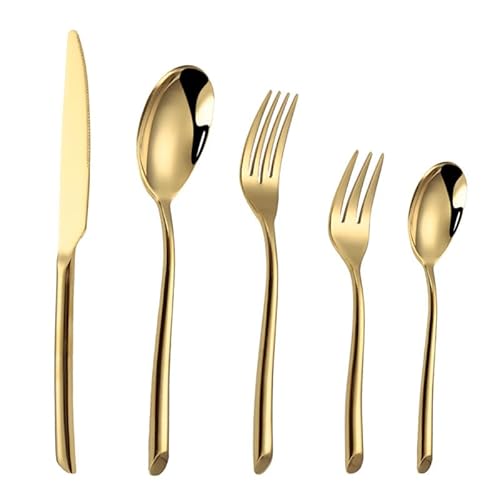 OLSKFUH Cutlery Flatware Cutlery Set, 5/20/30/40 Pieces Slant Handle Stainless Steel Steak Knife, Fork And Spoon Tableware Set For Hotel And Home Use Thickened Stainless Steel Kn,Gold-6Set-30Pcs