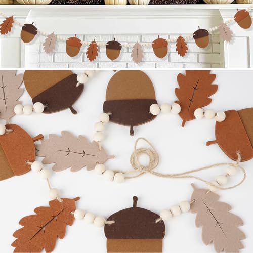 Knomeko Fall Mantel Decor for Home 6Ft Fall Leaves Felt Garland