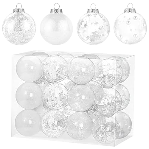 Hyakoz 24 Piezas Bola de Navidad Copo de Nieve Transparente Bolas de Navidad Transparentes para Rellenar Infrangibles Christmas Baubles Ideal para árboles de Navidad, Fiesta, Boda, 6cm