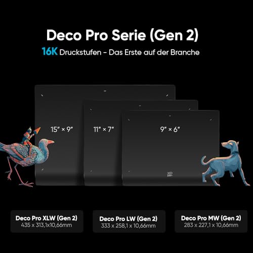 XPPen tablet graficzny, Deco Pro LW (2. generacja), tablet graficzny Bluetooth 5.0, 16 K (16384) z klawiaturą skróconą, kompatybilny z Windows Chrome OS macOS Linux