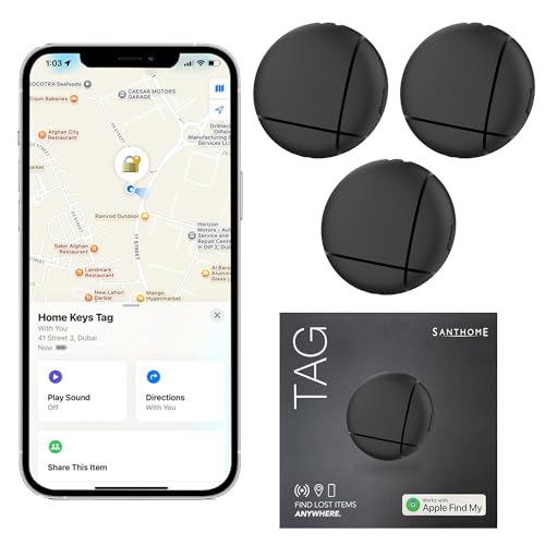 Santhome Tag MFI-Certified Item Tracker Compatible with Apple Find My Keychain and Luggage Finder Global Tracking Device AirTag Alternative for Wallets Backpacks and Personal Items (1)