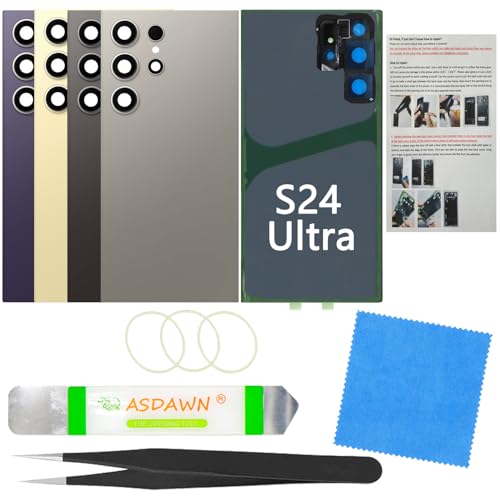 Galaxy S24 Ultra Rear Back Screen Glass Cover Housing Door Replacement with Pre-Installed Camera Lens + Tools for Samsung Galaxy S24 Ultra 5G SM-S928 All Carriers (Gray)