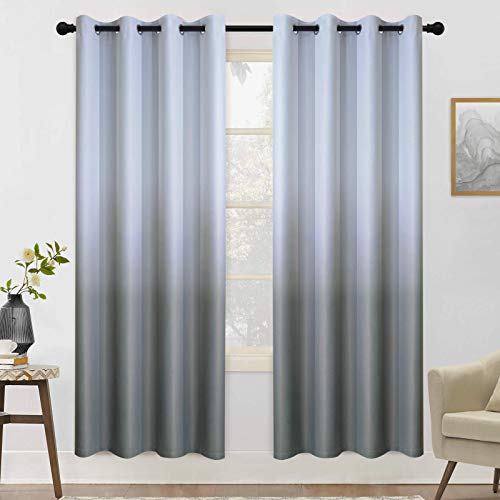 COSVIYA Cortinas degradadas con ojales para oscurecer la habitación, 183 cm de largo, cortinas térmicas con bloqueo de luz gris y blanco grisáceo, para dormitorio/sala de estar, 52 x 72 pulgadas