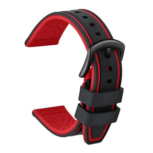ULLCHRO Correa Reloj Recambios Correa Relojes Caucho Bicolor Hombre Mujer - 20, 22, 24, 26mm Silicona Correa Reloj con Hebilla de Acero Inoxidable Cepillado Negro (22mm, Negro y Rojo)