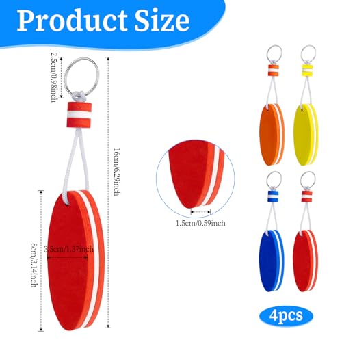 Image of Floating Keychain for Boat Keys, 4 Pack Waterproof Bright Color Key Rings Pendant for Fishing Surfing Sailing Kayak