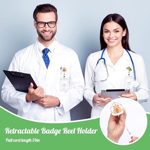 Afritee BADGE HOLDER_1003 Cute Animals Badge Reels - 4Pcs Acrylic Cartoon Sloth Dinosaur Capybara Turtle Work Id Card Retractable Badge Holder thumb #3