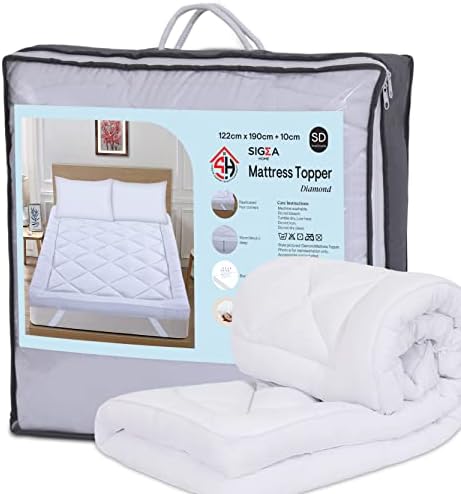 SIGMA HOME Mattress Topper Small Double bed, 10cm Thick, Super Soft 100% Polyester Quilted Peach Finished Breathable Noiseless, Machine Washable Anti slip corner Elastic. Small Double 122x190+10cm
