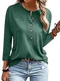 EADINVE Women's 3/4 Sleeve T-Shirts Crew Neck Buttons Cute Casual Tunic Tops Basic Tees Blouses Loose Fit Pullover 2024 Green