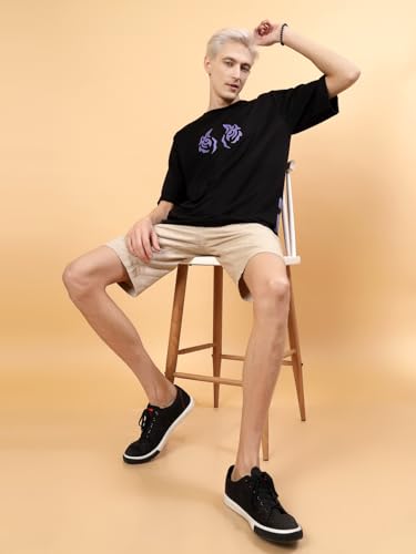 Image of Rigo Back Printed Half Sleeves Round Neck Oversized T-Shirt for Men | Drop Shoulder T-Shirt for Men | Loose Baggy Fit T-Shirt for Men