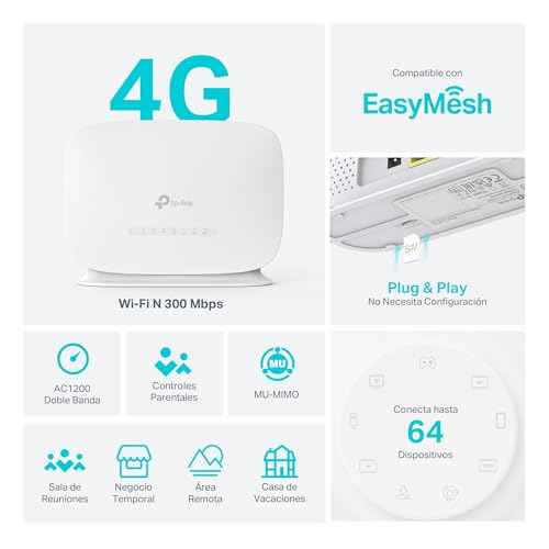 Miniatura 3 de Tp-Link Archer Mr505 - Router 4g Cat6 Hasta 300mbps, Wi-Fi Dual Band Ac1200, Puerto Gigabit Lan Wan, Router Wifi Con Sim, Tarjeta Sim Plug Play, Tecnología Easymesh,Configuración App