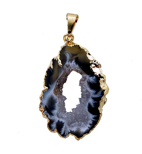 Rock Paradise Beautiful Natural Agate Slice Druzy Pendant with Gold Plated Edge AM8B7-03