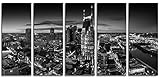 BoxColors Original XLARGE 30'x 70' 5 Panels 30'x14' Ea Art Canvas Print Nashville Skyline Downtown night Black & White Wall Home office decor interior (framed 1.5' depth)