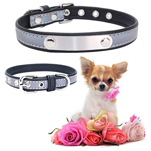 Weifire 猫首輪 犬 首輪 名前夜間反射 迷子札付き 皮柔軟安全首輪 小型犬 中型犬 名入れ 名札付き カスタマイズ ペット首輪 IDタッグ 軽い サイズ調節可能 ペットのお名前、連絡電話刻印可能 (S, K色)