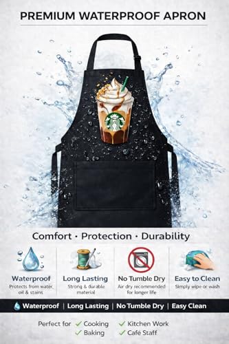 Image of Waterproof Printed Kitchen Apron for Women & Men, Adjustable Neck Cooking Apron with Front Pocket, Oil & Stain Resistant Apron for Cooking, Baking & Kitchen Use