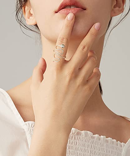 Snake Ring For Men Women, 14K Gold Plated Cubic Zirconia Opening Adjustable Animal Band Ring, Fashion Rhinestones Jewelry Gifts For Teen Girls Friend Family Lover #TOP1