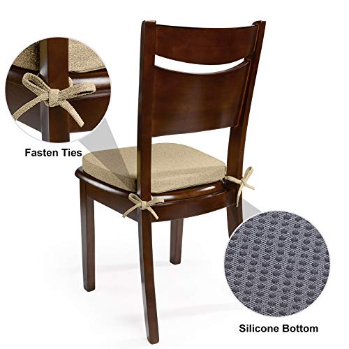 Shinnwa Dining Chair Pads And Cushions With Ties For Kitchen Room Indoor Metal Farmhouse Wooden Chairs Non Slip Cushion Pad Set Of 4 [14.5 X 15.5 Inches] Natural Linen #TOP3