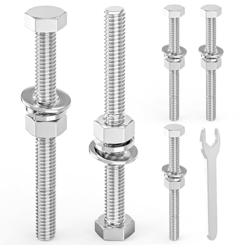 Image of 5PCS 1 /2-13 x 5 304 Stainless Steel External Hex Bolt, Fully Threaded Bolt with Nut Flat & Lock Washers and Spanner