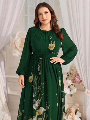 Image of Spring Summer 2024 Plus Size Womens Dresses V Neck Casual Elegant Long Sleeve Floral Print Maxi Dress