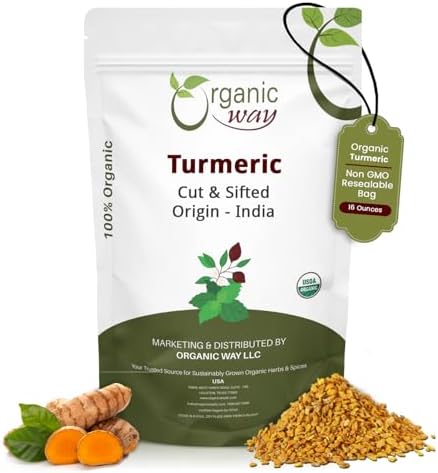 Organic Way Turmeric/Haldi Root Cut & Sifted - Herbal Tea (16 Ounce)