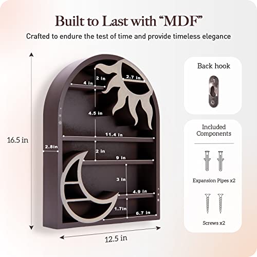 Lifvean Moon & Sun Crystal Shelf Display - Wooden Crescent Moon Shelf Crystal Holder For Stone Display - Moon Wall Decor For Spiritual, Hippie, Or Witch Room - Zen Wall Decor Arch Shelf #TOP1