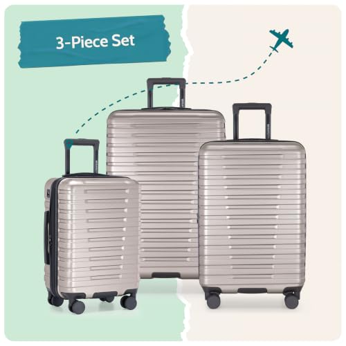 U.S. Traveler Boren Expandable Hardside Rugged Travel Luggage with 8 Spinner Wheels, Champagne, 3-Piece Set by U.S. Traveler - Used condition - Image 5