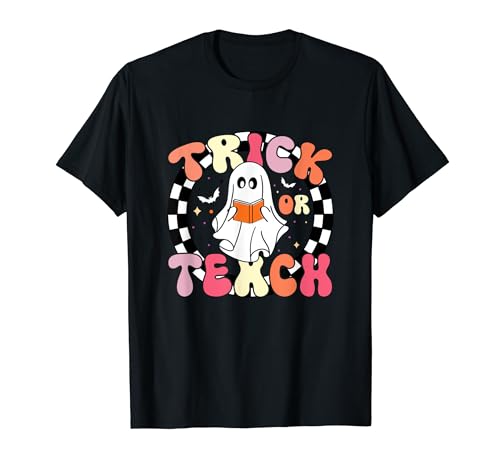 Trick or Teach, el fantasma floral retro de Halloween, profesor Groovy Camiseta