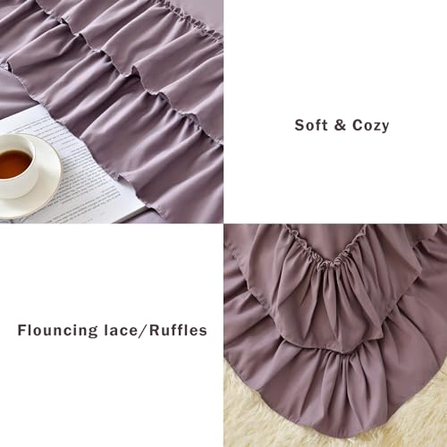 Image of Cupocupa Purple Ruffle King Size Comforter Set, Shabby Chic Boho Bedding Comforter Sets, Fluffy Cozy Bedding Comforters & Sets for All Season, 3PCS Lightweight Farmhouse Rustic Bedding Sets