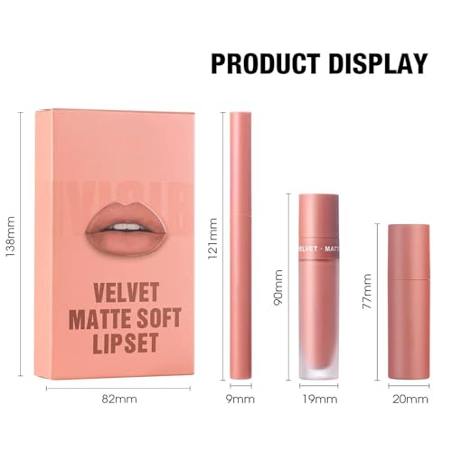 Image of Matte Lip Liner Lip Stick Lip Oil Set, Lip Makeup Set Natural Smooth Long-Lasting And Hydrating Beauty Daily Cosmetics Gift for Girls Easy-to-Use(#03)