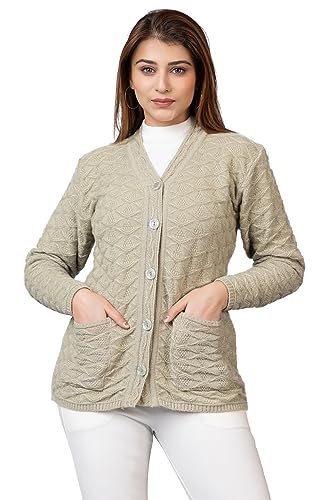 Image of Women Woolen V Neck Casual Wear Stylish Cardigan Sweaters for Winter with Front Pockets