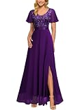 MIUSOL Women's Elegant Double V-Neck Sequin Embroidered Prom Bridesmaids Party Gown Formal Maxi Dress (Meidum, Purple)