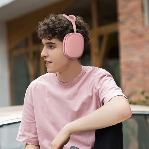 Image of Tobfit Silicone Case Cover for AirPods Max Headphones, Soft Clear TPU Anti-Scratch Ear Pad /Ear Cups /Headband Cover for AirPods Max, Sweat-Proof Transparent Protector Accessories,Pink