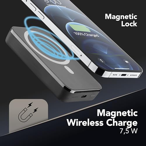 Cellularline | Wireless power bank MAG 10000 | Caricabatterie portatile compatibile con ecosistema Mag Safe - Capacità 10000mAh - Carica wireless 7.5W - Per iPhone 12 e successivi - Nero - 4
