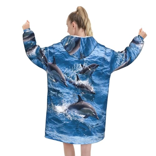 Flanelle sweat à capuche style couverture avec manches amples bleu