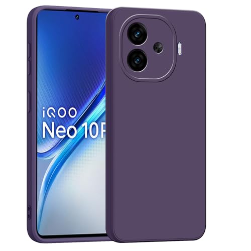 Image of amazon basics Back Cover for iQOO Neo 10R 5G | Ultra Slim Soft Rubberised Case | Matte Silicone Flexible Mobile Case | Camera Protection - Purple