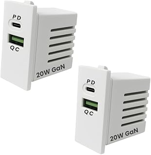 Modular USB Charger Socket 20W GaN Type C Multi Port Fast Charger 1 Module Roma Type Locking Compatible with iPhone 17/16/...