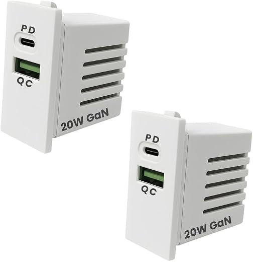 Modular USB Charger Socket 20W GaN Type C Multi Port Fast Charger 1 Module Roma Type Locking Compatible with iPhone 17/16/...