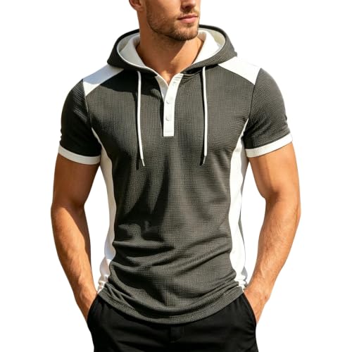 Sudadera sin mangas hombre con capucha y tapeta de botones en gris oscuro