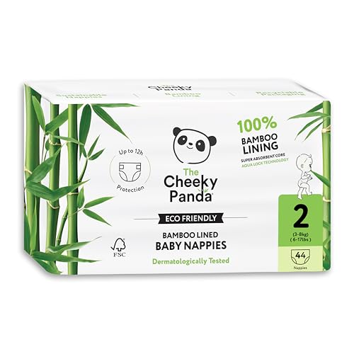 The Cheeky Panda – Pañales forrados de bambú | Tamaño 2 (3-8 kg, 44 pañales) | Núcleo súper absorbente, protección de hasta 12 horas, respetuoso del medio ambiente, súper suave, fuerte y sostenible