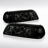Autozensation Compatible with 1987-1993 Ford Mustang Smoke Lens 1PC Headlights + Corner Lights L + R Pair Headlamp