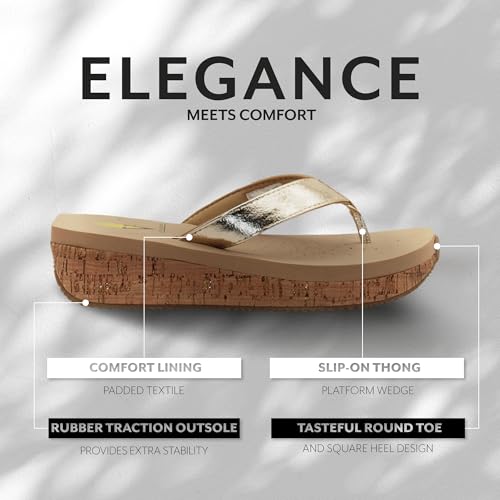 VOLATILE Neville Wedge Sandals for Women Featuring Soft Webbed Textile Thong Post, Padded Lining, and Slip-On Wedge Style3