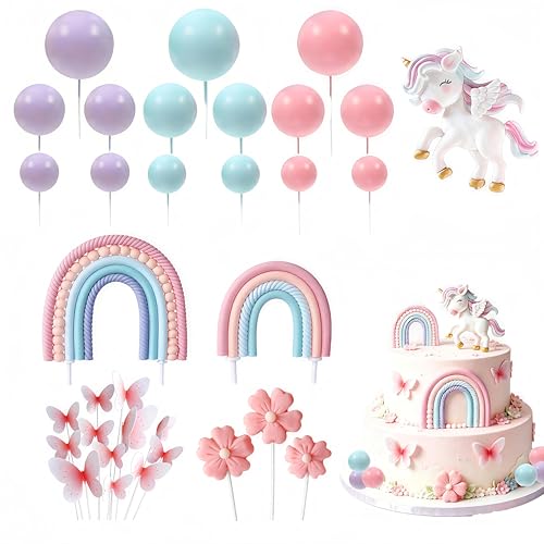 Unicorn Cake Topper 33 Pcs Unicorn Cake Decoration Rainbow Cake Topper Unicorn Birthday Decorations Cake Decoration for Girls Boys Kids Birthday Party Baby Shower Supplies