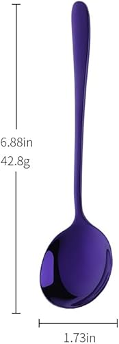 Miniatura 6 de Cucharas de sopa moradas de 4 piezas, cucharas de caldo de acero inoxidable, cucharas de sopa de cabeza redonda de 6.88 pulgadas, cucharas coreanas