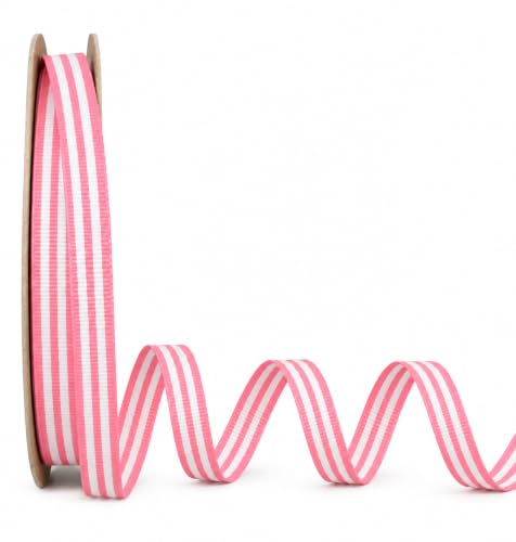 USA | American Made 3/8" Pink & White Taffy Striped Grosgrain Ribbon - 100 Yards