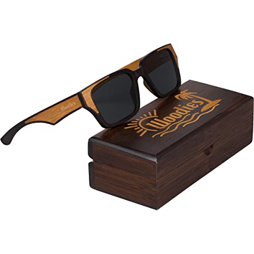 Woodies Ebony and Gold Inlay Sunglases | Black Polarized Lenses and Real Wooden Frame | 100% UVA/UVB Ray Protection2